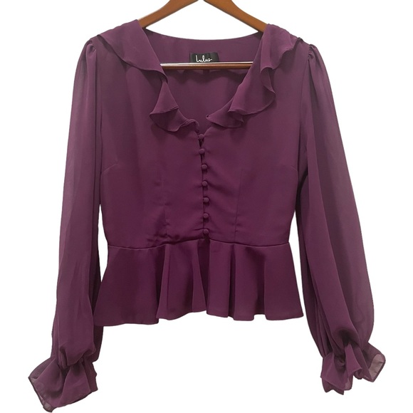 Lulus Tops - Lulus Women’s Purple Long Sleeves Ruffle Cropped Peplum Blouse Size Medium
